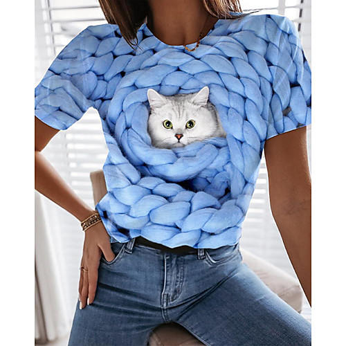 Women's 3D Cat T shirt Cat 3D Animal Print Round Neck Tops Basic Basic Top Blue
Women's 3D Cat T shirt Cat 3D Animal Print Round Neck Tops Basic Basic Top Blue