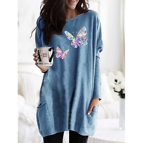 Women's T shirt Dress Graphic Butterfly Long Sleeve Pocket Round Neck Tops Basic Basic Top White Black Fuchsia
Women's T shirt Dress Graphic Butterfly Long Sleeve Pocket Round Neck Tops Basic Basic Top White Black Fuchsia
