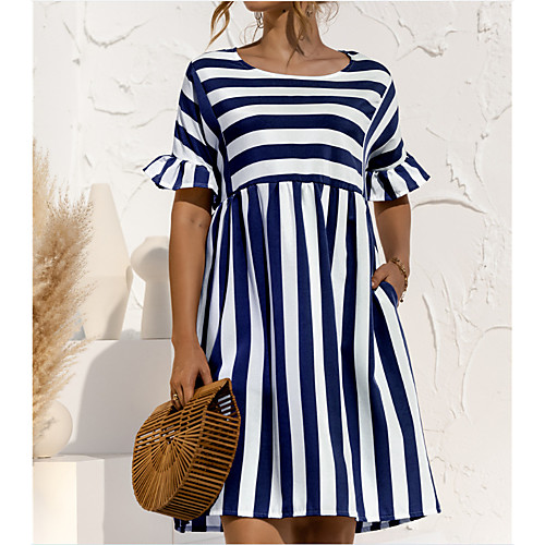 Women's A Line Dress Knee Length Dress Yellow Blushing Pink Black Dark Blue Short Sleeve Stripes Summer Round Neck Casual Loose 2021 S M L XL
Women's A Line Dress Knee Length Dress Yellow Blushing Pink Black Dark Blue Short Sleeve Stripes Summer Round Neck Casual Loose 2021 S M L XL