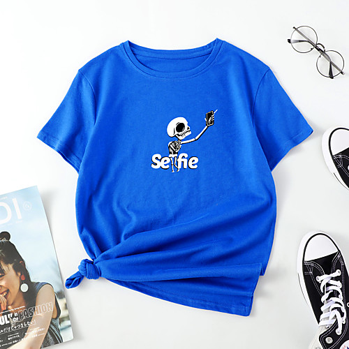 Women's T shirt Ghost Letter Print Round Neck Tops Cotton Basic Basic Top Black Blue Red
Women's T shirt Ghost Letter Print Round Neck Tops Cotton Basic Basic Top Black Blue Red