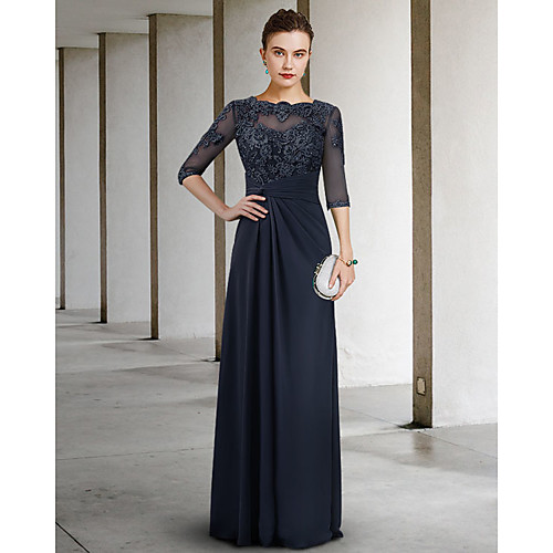 Sheath / Column Mother of the Bride Dress Elegant Jewel Neck Floor Length Chiffon Lace Half Sleeve with Pleats Appliques 2021
Sheath / Column Mother of the Bride Dress Elegant Jewel Neck Floor Length Chiffon Lace Half Sleeve with Pleats Appliques 2021