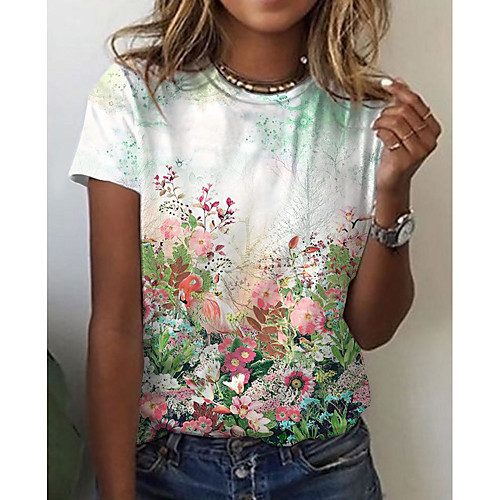 Women's Floral Theme T shirt Floral Graphic Print Round Neck Tops Basic Basic Top White
Women's Floral Theme T shirt Floral Graphic Print Round Neck Tops Basic Basic Top White