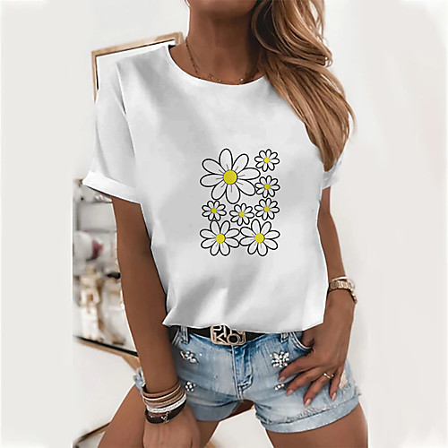 Women's Floral Theme T shirt Floral Daisy Print Round Neck Basic Tops Cotton White Yellow Green
Women's Floral Theme T shirt Floral Daisy Print Round Neck Basic Tops Cotton White Yellow Green