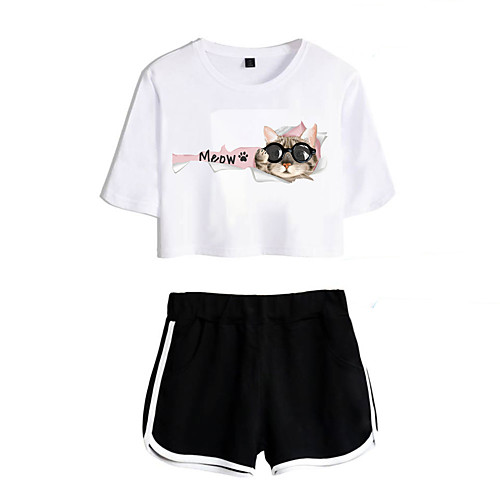Women's Basic Streetwear Cat Letter Vacation Casual / Daily Two Piece Set Crop Top Tracksuit T shirt Loungewear Shorts Print Tops
Women's Basic Streetwear Cat Letter Vacation Casual / Daily Two Piece Set Crop Top Tracksuit T shirt Loungewear Shorts Print Tops