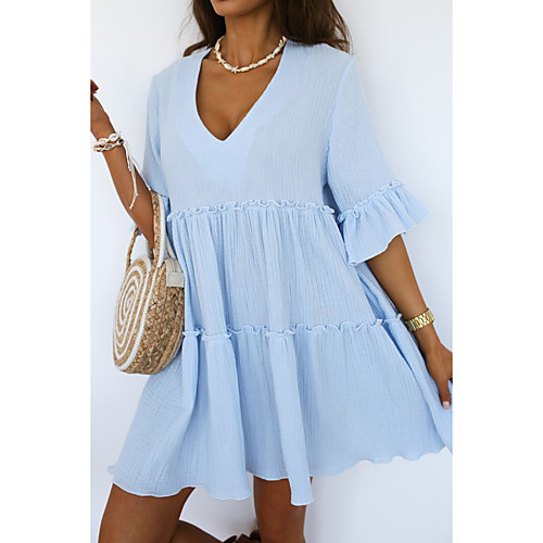 2021 european and american cross-border spring and summer new style v-neck loose fashion short dress with wooden ears 8506
2021 european and american cross-border spring and summer new style v-neck loose fashion short dress with wooden ears 8506