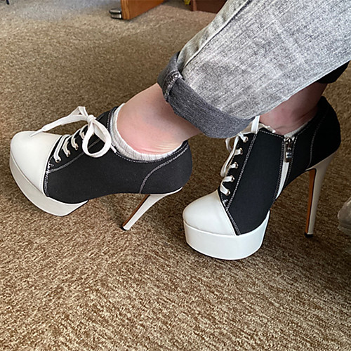 Women's Heels Stiletto Heel Round Toe Booties Ankle Boots Canvas PU Bowknot Lace-up Polka Dot Black / White
Women's Heels Stiletto Heel Round Toe Booties Ankle Boots Canvas PU Bowknot Lace-up Polka Dot Black / White