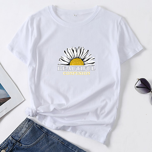 Women's T shirt Daisy Letter Print Round Neck Tops Cotton Basic Basic Top White Black Blue
Women's T shirt Daisy Letter Print Round Neck Tops Cotton Basic Basic Top White Black Blue