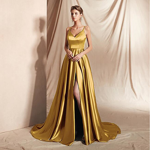A-Line Minimalist Sexy Wedding Guest Formal Evening Dress V Neck Sleeveless Court Train Satin with Sleek Split 2021
A-Line Minimalist Sexy Wedding Guest Formal Evening Dress V Neck Sleeveless Court Train Satin with Sleek Split 2021