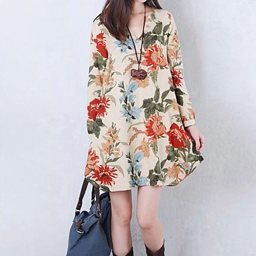 2021 spring and autumn korean version of large size women's clothing v-neck printed loose cotton and linen mid-length sweet temperament long-sleeved dress
2021 spring and autumn korean version of large size women's clothing v-neck printed loose cotton and linen mid-length sweet temperament long-sleeved dress