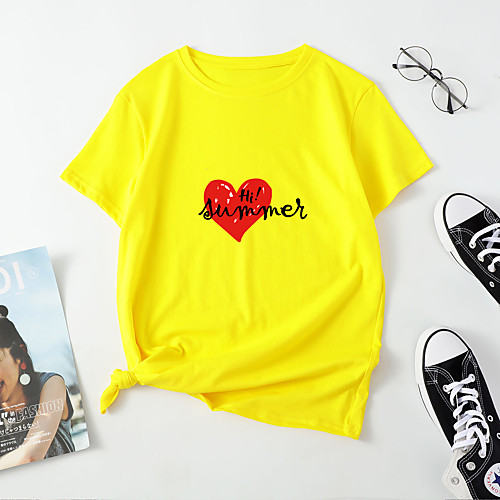 Women's T shirt Heart Letter Print Round Neck Tops Cotton Basic Basic Top White Black Blue
Women's T shirt Heart Letter Print Round Neck Tops Cotton Basic Basic Top White Black Blue