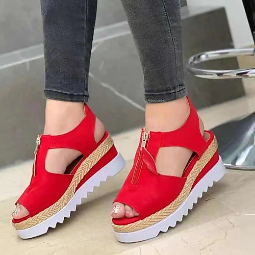 Women's Sandals Platform Sandals Wedge Heel Peep Toe PU Button Solid Colored Dark Brown Red Black
Women's Sandals Platform Sandals Wedge Heel Peep Toe PU Button Solid Colored Dark Brown Red Black
