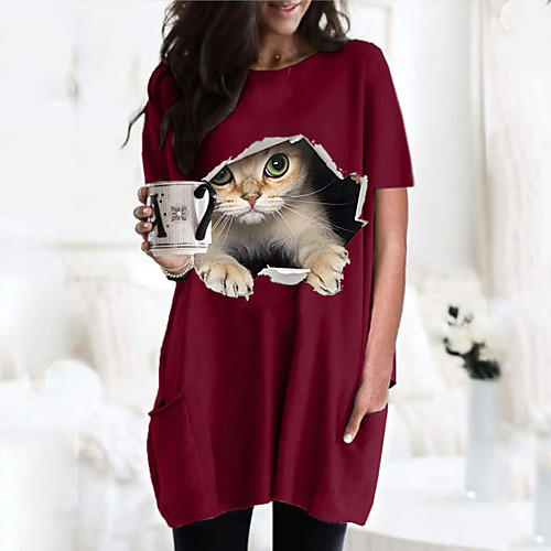 Women's T shirt Dress Cat Graphic 3D Round Neck Tops Basic Basic Top Black Wine Army Green
Women's T shirt Dress Cat Graphic 3D Round Neck Tops Basic Basic Top Black Wine Army Green