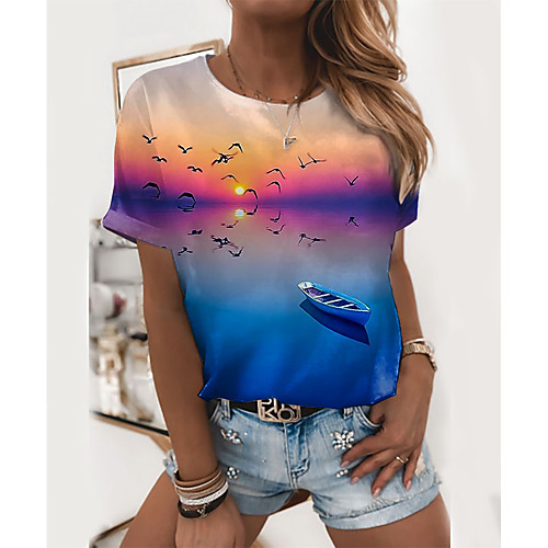 Women's Holiday 3D Printed Painting T shirt Scenery Print Round Neck Basic Tops Blue
Women's Holiday 3D Printed Painting T shirt Scenery Print Round Neck Basic Tops Blue