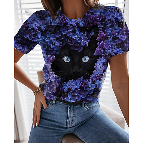 Women's Floral Theme 3D Cat T shirt Floral Cat Animal Print Round Neck Basic Tops Purple
Women's Floral Theme 3D Cat T shirt Floral Cat Animal Print Round Neck Basic Tops Purple