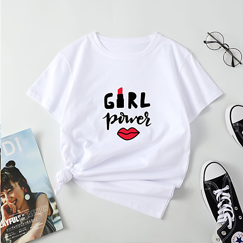 Women's T shirt Mouth Letter Print Round Neck Tops Cotton Basic Basic Top White Blue Red
Women's T shirt Mouth Letter Print Round Neck Tops Cotton Basic Basic Top White Blue Red