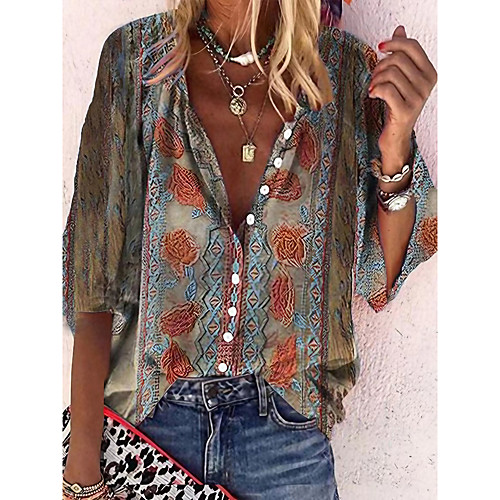 Women's Bohemian Theme Blouse Shirt Floral Print Shirt Collar Tops Light Brown
Women's Bohemian Theme Blouse Shirt Floral Print Shirt Collar Tops Light Brown