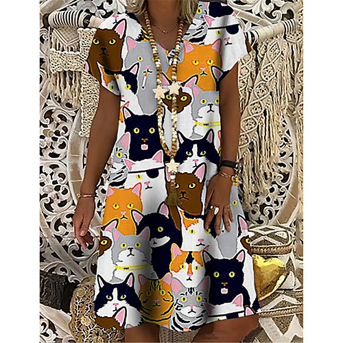 Women's T Shirt Dress Tee Dress Knee Length Dress Gray Short Sleeve Cat Animal Print Spring Summer V Neck Casual Holiday 2021 S M L XL XXL 3XL
Women's T Shirt Dress Tee Dress Knee Length Dress Gray Short Sleeve Cat Animal Print Spring Summer V Neck Casual Holiday 2021 S M L XL XXL 3XL