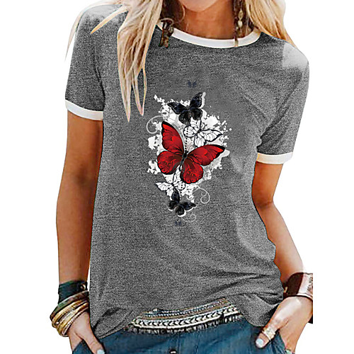 Women's T shirt Butterfly Patchwork Print Round Neck Tops Basic Basic Top Black Blue Purple
Women's T shirt Butterfly Patchwork Print Round Neck Tops Basic Basic Top Black Blue Purple