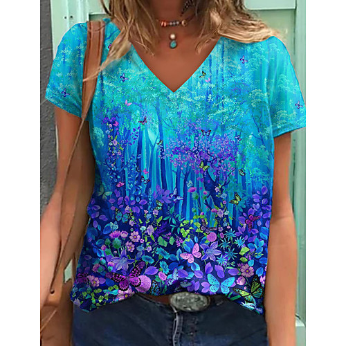 Women's Floral Theme Painting T shirt Floral Graphic Print V Neck Basic Tops Blue
Women's Floral Theme Painting T shirt Floral Graphic Print V Neck Basic Tops Blue