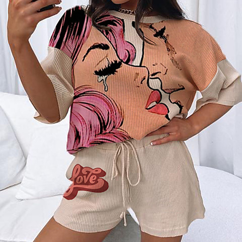 Women's Basic Streetwear Print Vacation Casual / Daily Two Piece Set Tracksuit T shirt Loungewear Biker Shorts Drawstring Print Tops
Women's Basic Streetwear Print Vacation Casual / Daily Two Piece Set Tracksuit T shirt Loungewear Biker Shorts Drawstring Print Tops