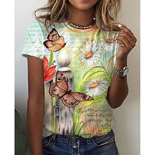 Women's Floral Theme T shirt Floral Butterfly Print Round Neck Tops Basic Basic Top Green
Women's Floral Theme T shirt Floral Butterfly Print Round Neck Tops Basic Basic Top Green