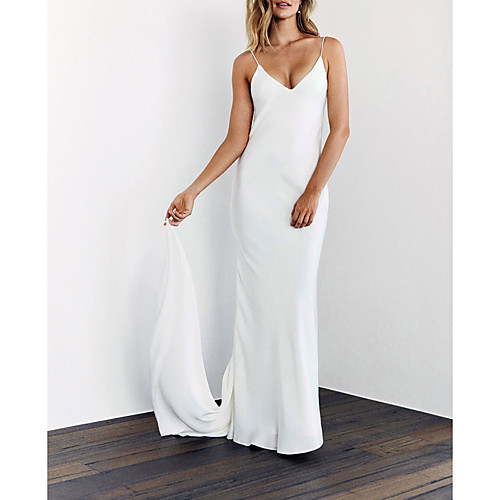 Sheath / Column Wedding Dresses V Neck Sweep / Brush Train Satin Spaghetti Strap Sexy Backless with 2021
Sheath / Column Wedding Dresses V Neck Sweep / Brush Train Satin Spaghetti Strap Sexy Backless with 2021
