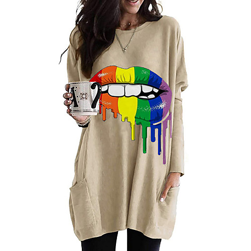 Women's T shirt Dress Graphic Mouth Long Sleeve Pocket Round Neck Tops Basic Basic Top White Black Fuchsia
Women's T shirt Dress Graphic Mouth Long Sleeve Pocket Round Neck Tops Basic Basic Top White Black Fuchsia