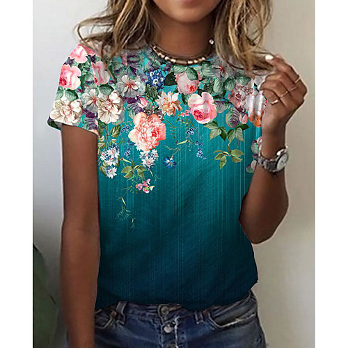 Women's Floral Theme Painting T shirt Floral Graphic Print Round Neck Basic Tops Green 
Women's Floral Theme Painting T shirt Floral Graphic Print Round Neck Basic Tops Green