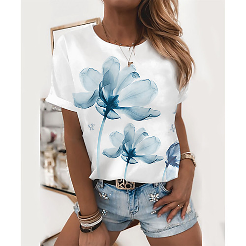Women's Floral Theme Painting T shirt Floral Flower Print Round Neck Basic Tops White
Women's Floral Theme Painting T shirt Floral Flower Print Round Neck Basic Tops White