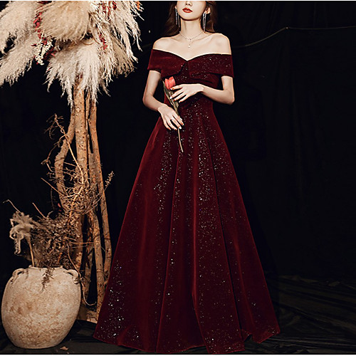 A-Line Glittering Elegant Engagement Formal Evening Dress Off Shoulder Short Sleeve Floor Length Velvet with Pleats Sequin 2021
A-Line Glittering Elegant Engagement Formal Evening Dress Off Shoulder Short Sleeve Floor Length Velvet with Pleats Sequin 2021