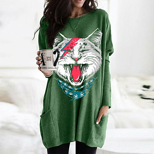 Women's T shirt Cat Graphic Animal Long Sleeve Pocket Round Neck Tops 100% Cotton Basic Basic Top White Black Fuchsia
Women's T shirt Cat Graphic Animal Long Sleeve Pocket Round Neck Tops 100% Cotton Basic Basic Top White Black Fuchsia