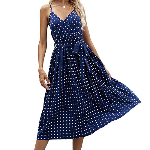 Women's Sundress Knee Length Dress Royal Blue Sleeveless Polka Dot Ruched Lace up Summer V Neck Elegant Casual Beach 2021 S M L XL
Women's Sundress Knee Length Dress Royal Blue Sleeveless Polka Dot Ruched Lace up Summer V Neck Elegant Casual Beach 2021 S M L XL