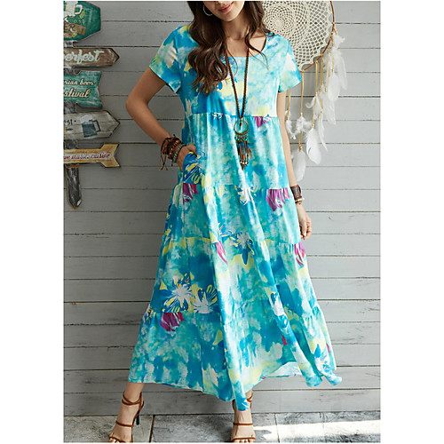 Women's Swing Dress Maxi long Dress Blue Short Sleeve Floral Patchwork Print Fall Summer Round Neck Elegant Casual 2021 S M L XL XXL 3XL
Women's Swing Dress Maxi long Dress Blue Short Sleeve Floral Patchwork Print Fall Summer Round Neck Elegant Casual 2021 S M L XL XXL 3XL