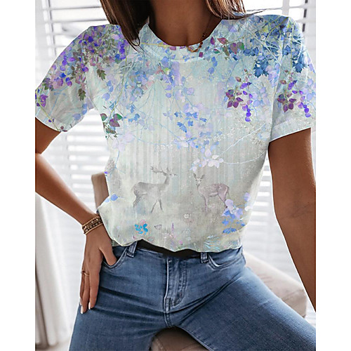 Women's Floral Theme Painting T shirt Floral Animal Print Round Neck Basic Tops Blue
Women's Floral Theme Painting T shirt Floral Animal Print Round Neck Basic Tops Blue