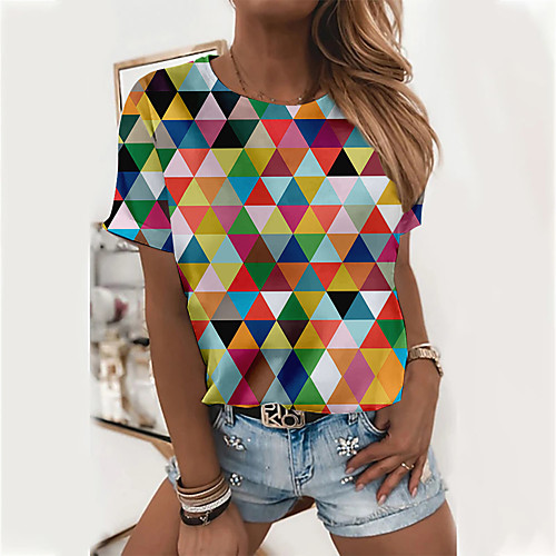 Women's Geometric T shirt Color Block Geometric Print Round Neck Basic Tops Rainbow
Women's Geometric T shirt Color Block Geometric Print Round Neck Basic Tops Rainbow