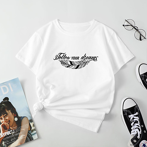 Women's T shirt Cartoon Letter Print Round Neck Tops Cotton Basic Basic Top White Blue Red
Women's T shirt Cartoon Letter Print Round Neck Tops Cotton Basic Basic Top White Blue Red