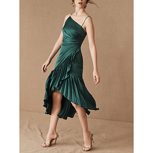 Sheath / Column Minimalist Sexy Wedding Guest Cocktail Party Dress Spaghetti Strap Sleeveless Asymmetrical Satin with Ruffles 2021
Sheath / Column Minimalist Sexy Wedding Guest Cocktail Party Dress Spaghetti Strap Sleeveless Asymmetrical Satin with Ruffles 2021