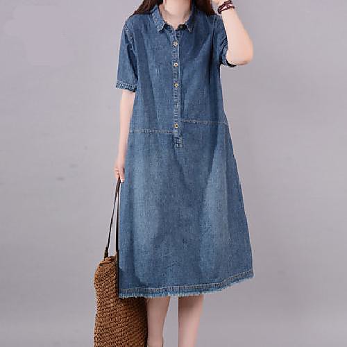 Women's A Line Dress Knee Length Dress Denim Blue Short Sleeve Solid Color Summer Casual 2021 L code (recommended 120-135 kg) 2XL code (recommended 145-165 kg) XL code (135-145 kg) M code / Cotton
Women's A Line Dress Knee Length Dress Denim Blue Short Sleeve Solid Color Summer Casual 2021 L code (recommended 120-135 kg) 2XL code (recommended 145-165 kg) XL code (135-145 kg) M code / Cotton