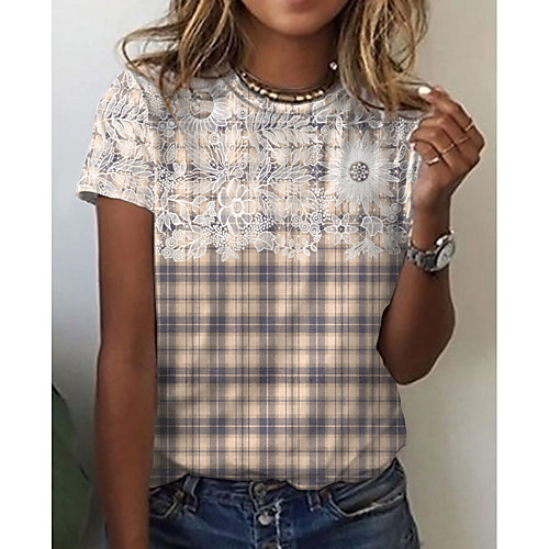 Women's Floral Theme Painting T shirt Floral Plaid Print Round Neck Basic Tops Blue Yellow Blushing Pink
Women's Floral Theme Painting T shirt Floral Plaid Print Round Neck Basic Tops Blue Yellow Blushing Pink
