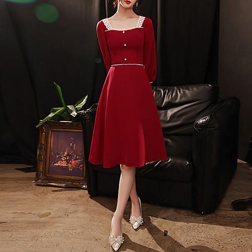A-Line Minimalist Elegant Party Wear Cocktail Party Dress Scoop Neck Long Sleeve Knee Length Stretch Fabric with Beading Lace Insert 2021
A-Line Minimalist Elegant Party Wear Cocktail Party Dress Scoop Neck Long Sleeve Knee Length Stretch Fabric with Beading Lace Insert 2021