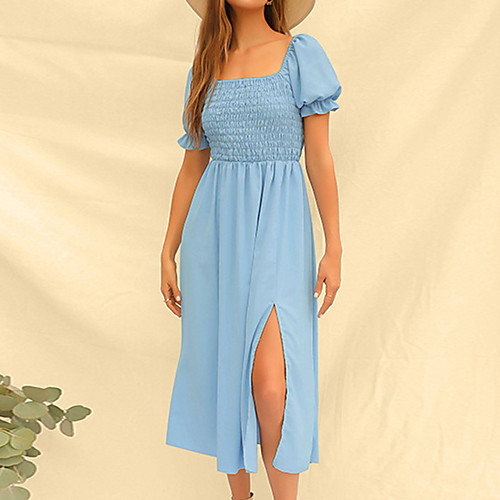 Women's Sundress Midi Dress Blue Short Sleeve Solid Color Patchwork Fall Summer Boat Neck Elegant Casual Holiday 2021 S M L XL
Women's Sundress Midi Dress Blue Short Sleeve Solid Color Patchwork Fall Summer Boat Neck Elegant Casual Holiday 2021 S M L XL