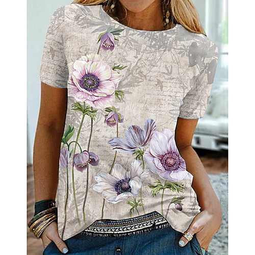 Women's Floral Theme Painting T shirt Floral Graphic Print Round Neck Basic Tops Gray
Women's Floral Theme Painting T shirt Floral Graphic Print Round Neck Basic Tops Gray