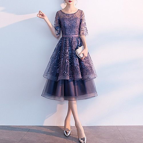 A-Line Elegant Floral Party Wear Cocktail Party Dress Jewel Neck Half Sleeve Tea Length Tulle with Sash / Ribbon Tier 2021
A-Line Elegant Floral Party Wear Cocktail Party Dress Jewel Neck Half Sleeve Tea Length Tulle with Sash / Ribbon Tier 2021