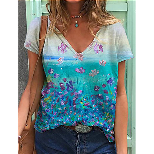 Women's Abstract Painting T shirt Floral Scenery Animal Print V Neck Basic Tops Blue Red Yellow
Women's Abstract Painting T shirt Floral Scenery Animal Print V Neck Basic Tops Blue Red Yellow