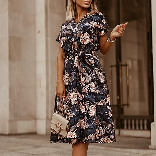 Women's A Line Dress Knee Length Dress Black print Short Sleeve Print Spring Summer Casual 2021 S M L XL XXL
Women's A Line Dress Knee Length Dress Black print Short Sleeve Print Spring Summer Casual 2021 S M L XL XXL