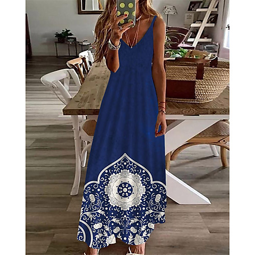 Women's A Line Dress Maxi long Dress Blue Sleeveless Floral Print Print Spring Summer V Neck Casual Holiday 2021 S M L XL XXL 3XL
Women's A Line Dress Maxi long Dress Blue Sleeveless Floral Print Print Spring Summer V Neck Casual Holiday 2021 S M L XL XXL 3XL