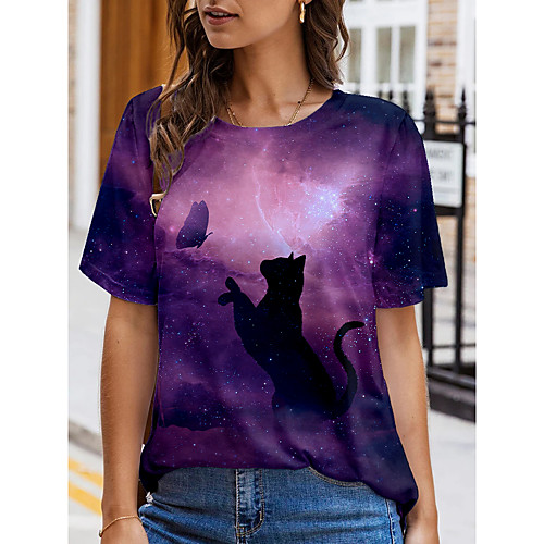 Women's Cat Butterfly Painting T shirt Cat Butterfly Animal Print Round Neck Basic Tops Purple
Women's Cat Butterfly Painting T shirt Cat Butterfly Animal Print Round Neck Basic Tops Purple
