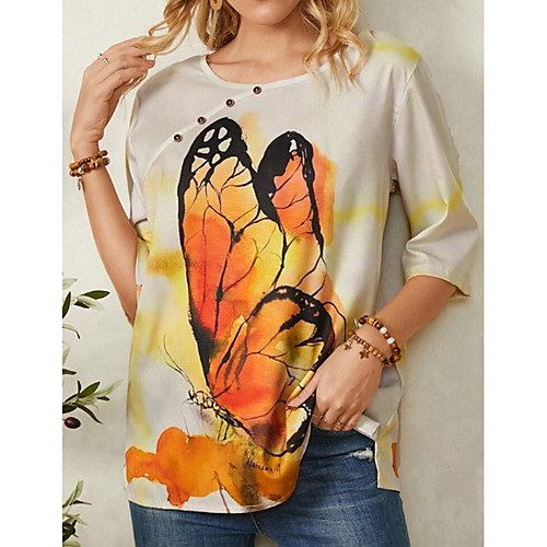 Women's Floral Theme Abstract Butterfly T shirt Floral Graphic Butterfly Print Round Neck Basic Tops Blue Yellow Dusty Blue
Women's Floral Theme Abstract Butterfly T shirt Floral Graphic Butterfly Print Round Neck Basic Tops Blue Yellow Dusty Blue