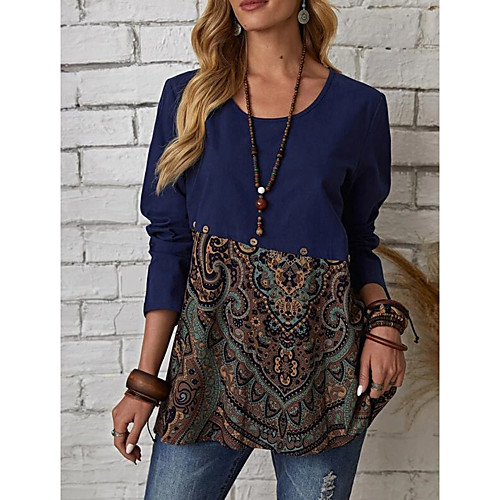 Women's Painting T shirt Graphic Color Block Long Sleeve Patchwork Print Round Neck Basic Tops Navy Blue
Women's Painting T shirt Graphic Color Block Long Sleeve Patchwork Print Round Neck Basic Tops Navy Blue