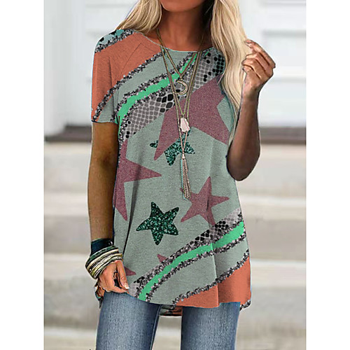 Women's T shirt Graphic Color Block Print Round Neck Tops Basic Basic Top Blue Orange
Women's T shirt Graphic Color Block Print Round Neck Tops Basic Basic Top Blue Orange